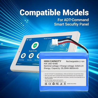 300-10186 Battery, [2026 Upgraded] 9800mAh Super High Capacity 0 Cycle Li-ion Replacement Battery for ADT Command Smart Security Panel ADT7AIO-1, ADT5AIO-2, ADT5AIO-3