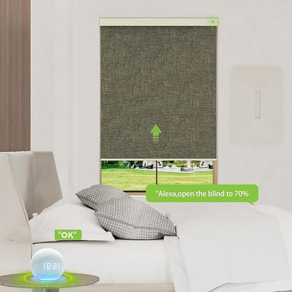 Motorized Blinds with Remote，100% Blackout Smart Blinds Motorized Roller Shades Compatible with Alexa Automatic Blinds for Windows Electric Window Blinds Customized Size Brown Mist
