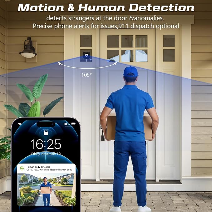 3MP 2K Window Camera for Home Security, Indoor Camera with Outdoor View, Full-Color Night Vision, Human & Vehicle Detection, 24/7 Recording, Easy to Install