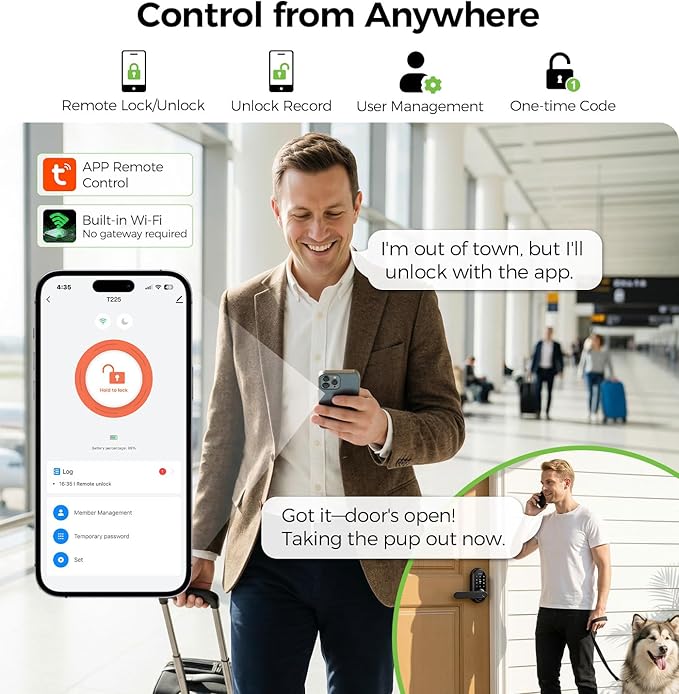 Smart Lock Keypad Door Lock with Handle, WiFi Keyless Entry Door Lock with Handle,Door Keypad Locks with Alexa & Google Assistant,Voice Control & APP Remote,Fingerprint,Key Fob,PIN Unlock,Auto Locking