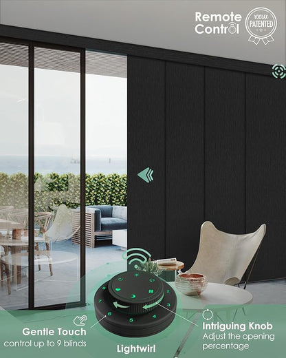 Yoolax Custom XL Smart Sliding Door Blinds, Motorized Sliding Panel Blinds Compatible with Alexa, Fabric Blackout Vertical Rechargeable Battery Shades for Glass Doors(Midnight Stripe Black)