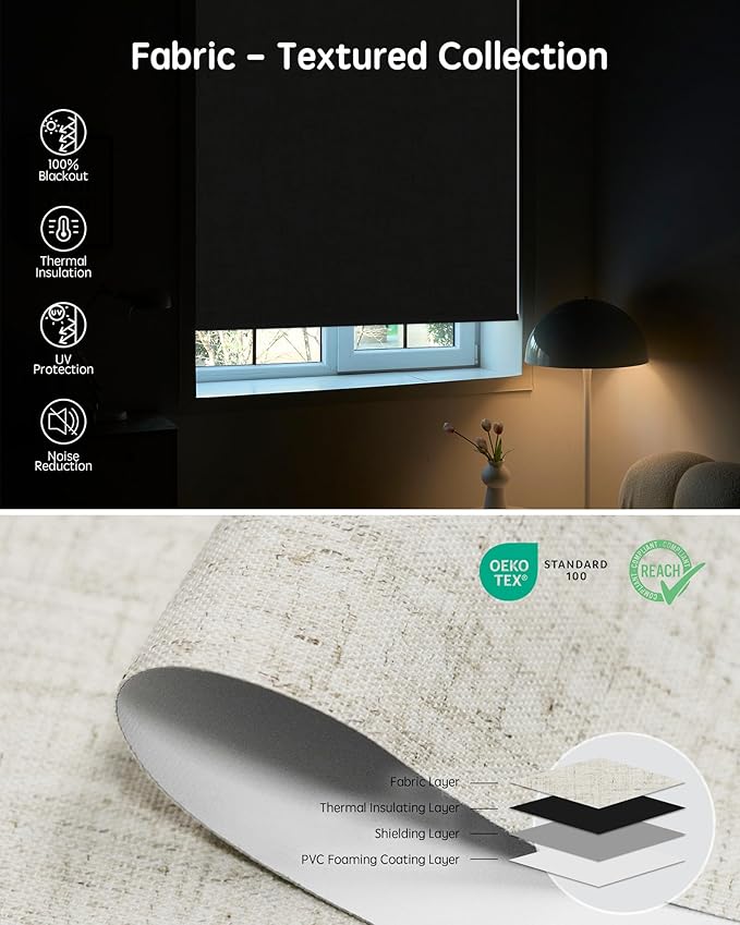 Yoolax Motorized Blinds with Remote, 100% Blackout Smart Roller Shades Work with Alexa, Google, Apple Homekit, Custom Automatic Shades with Voice Control for Bedroom Office (Linen Beige)