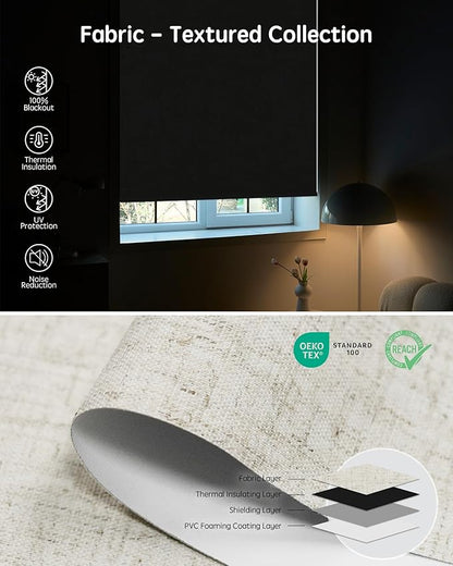 Yoolax Motorized Blinds with Remote, 100% Blackout Smart Roller Shades Work with Alexa, Google, Apple Homekit, Custom Automatic Shades with Voice Control for Bedroom Office (Linen Beige)