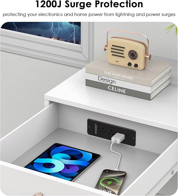 HHSOET 2 Pack Recessed Power Strip, Fast Charging Furniture Outlet Flat Plug, Flush Mount Surge Protection with 6 AC Outlets, 10ft Power Cord for Conference Table, Nightstand