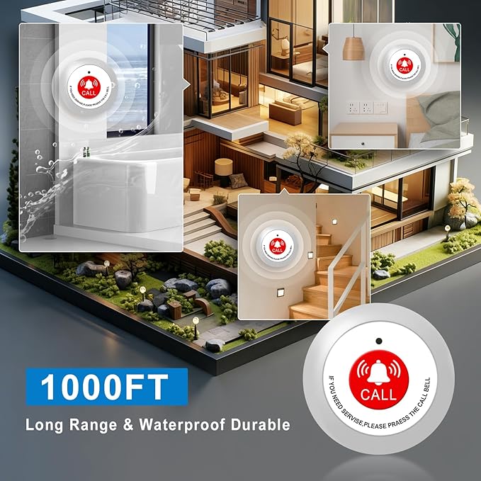 Nurse Call System - 1000ft Wireless Call Bell System,10 Alert Emergency Call Buttons for Elderly with 1 Display Receiver for Assisted Living Medical Clinic Nurses Station Home Hospital