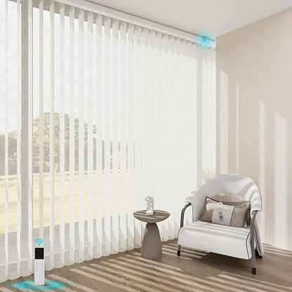 Motorized Sheer Vertical Blinds with Remote, Light Filtering Vertical Blind Sliding Door Blinds Remote Control Blinds for Sliding Glass Door Customize(Jacquard Off-White)