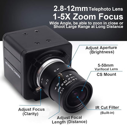 SVPRO USB Camera with Zoom,2.8-12mm Varifocal Lens 8MP Manual Focus Webcam,High Definition USB with Camera for Computer with Sony IMX179 Sensor