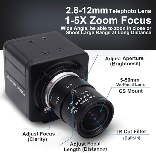 SVPRO USB Camera with Zoom,2.8-12mm Varifocal Lens 8MP Manual Focus Webcam,High Definition USB with Camera for Computer with Sony IMX179 Sensor