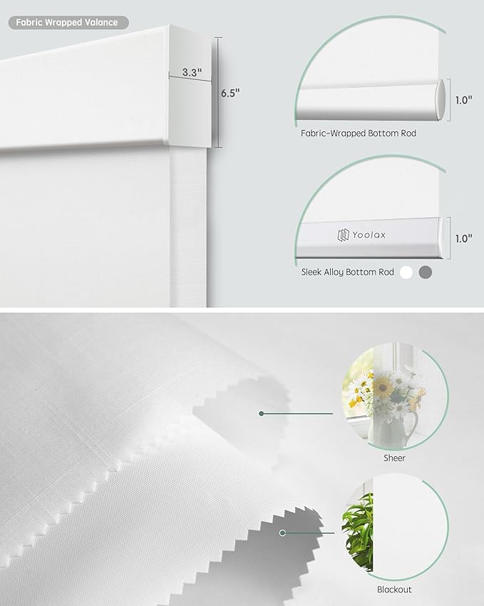 Yoolax Smart Dual Roller Shades, Motorized Blinds with Remote Smart Blinds Compatible with Alexa, Blackout & Sheer Automatic Dual Shades for Windows (Pure White & V-Haze White)
