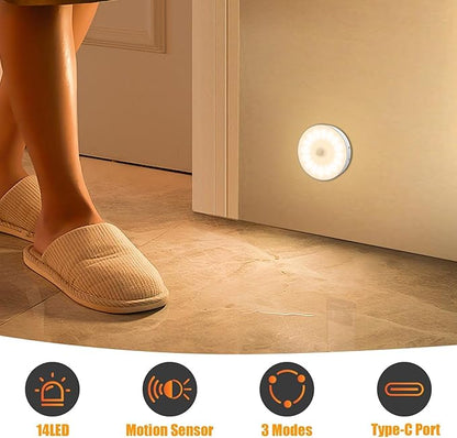 14 LEDs Motion Sensor Light Indoor, 6 Pack Upgraded Night Light USB Rechargeable, 3 Light Modes & Long Last Battery, Cordless Magnetic Nightlight for Bedroom, Closet, Hallway - Warm White