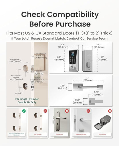 DESLOC D110 Plus Built-in Wi-Fi Smart Lock with Handle Set, Fingerprint Keyless Entry Door Lock, App Remote Control, Smart Locks for Front Door, Keypad deadbolt with Visible Display, Auto-Lock, Silver