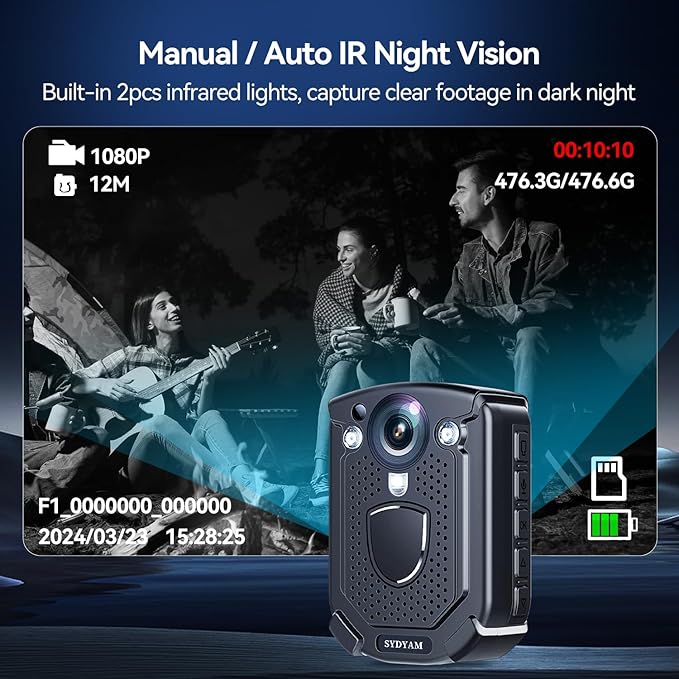 4K Body Camera, 11-13Hrs Battery Body Cameras with Audio and Video Recording, H.265 Video Code Body Cam for Security Guard Train Conductor Delivery Driver Waiter (128GB)