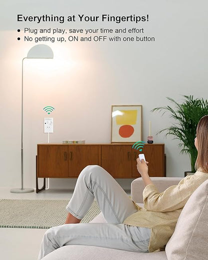 Remote Control Outlet, 200FT Long Range Wireless Light Switch, Mini Electrical Outlet Plug, 15A/1875W High-Power for Lamps, Lights, Household Appliances, FCC & ETL Listed