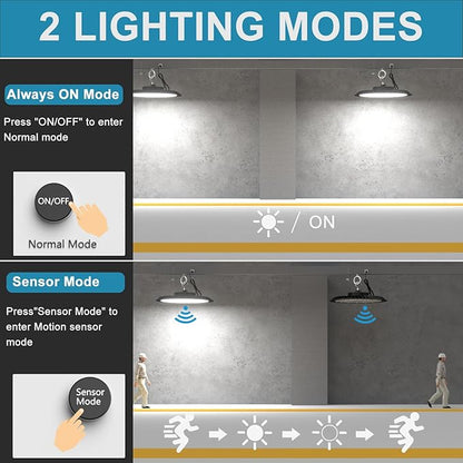 Lightdot 300W Smart LED High Bay Light 45000lm 5000K High Bay LED Shop Lights AC100-277V UFO High Bay Shop Lights with Remote Control Supports Normal Mode & Motion Mode-6Pack
