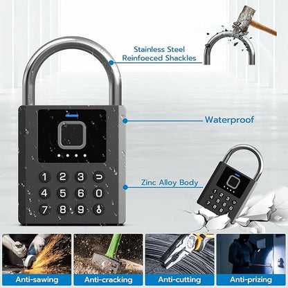 Heavy Duty Smart Padlock with Key, Fingerprint Biometric Combo Lock with Bluetooth APP, Waterproof Electronic Digital Lock for Gate Outdoor Fence Storage Unit Outdoor Fence Shed Gym