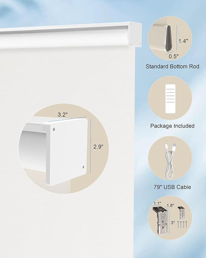 Motorized Blinds with Remote Control, Smart Blackout Automatic Blinds Work with Homekit Alexa Google Home, Rechargeable Electric Window Roller Shades with Valance, Customized Size (Vinyl White)
