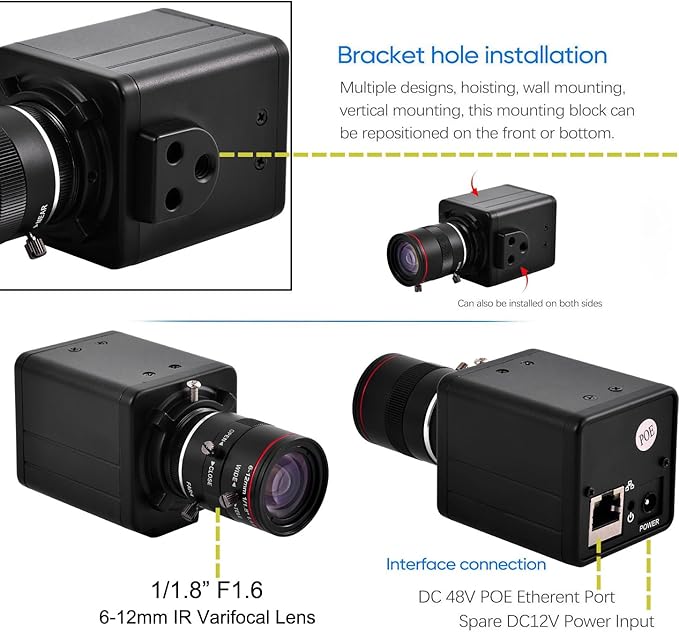 2K 4MP HD Mini CCTV POE WDR AI Box Bullet Netwok IP Security Camera 1/1.8" 6-12mm F1.6 Varifocal Lens Human Vehicle Motion Detection Face Record XMEYE
