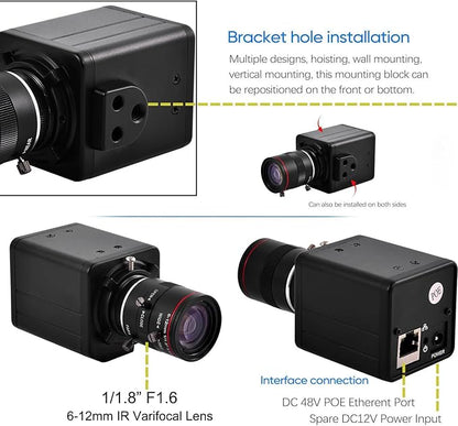 2K 4MP HD Mini CCTV POE WDR AI Box Bullet Netwok IP Security Camera 1/1.8" 6-12mm F1.6 Varifocal Lens Human Vehicle Motion Detection Face Record XMEYE