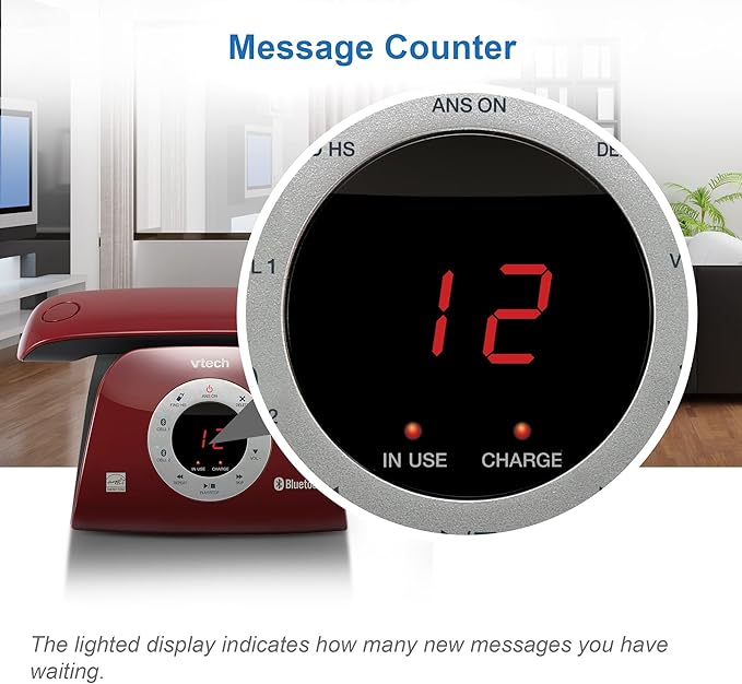 VTECH VS122-16 Retro-Design Cordless Phone: Bluetooth Connect to Cell, Call Blocker, Answering System, Full-Duplex Speakerphone