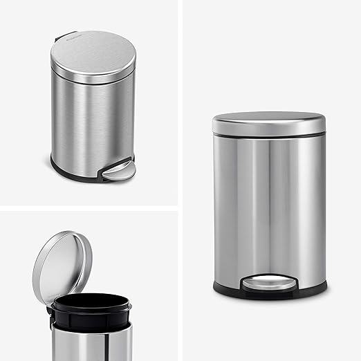 simplehuman 4.5 Liter / 1.2 Gallon Round Bathroom Step Trash Can, Brushed Stainless Steel, Pack of 6