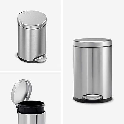 simplehuman 4.5 Liter / 1.2 Gallon Round Bathroom Step Trash Can, Brushed Stainless Steel, Pack of 6