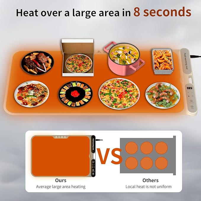 Electric Warming Tray&Food Warming MatFast Full Surface Electric Warming Tray with 7 Temp-Settings & 8H Timer, Portable Roll Up Food Warmer for Gatherings Parties Buffet -Oversized (Beige, 32''X15'')