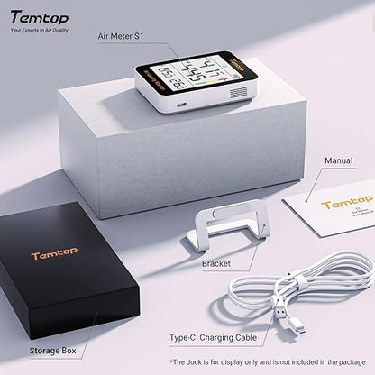 Temtop Air Quality Monitor Indoor Thermo-Hygrometer - PM2.5, AQI, Temperature, and Humidity Meter for Home, Office, or School, Air Quality Measurement, 60-Day Battery Life, S1 UP, 30-Pack
