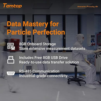 Temtop PMD331 Professional Particle Counter, 7-Channel Handheld Laser Dust Monitor (0.3-10μm), ISO 21501-4 Certified for Cleanroom, Laboratory & HVAC, 2M+ Data Logger with RS485 Modbus