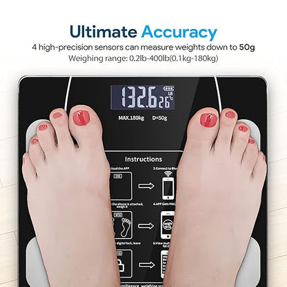 Bluetooth Smart Scale for Body Weight, Bluetooth Smart Scale for Body Weight, Fat, Muscle & BMI | Comprehensive Health Metrics with Effortless Fitness App Sync [Black]