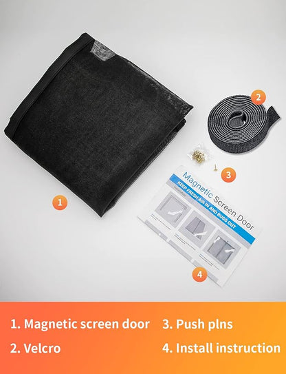 FEGO Magnetic Screen Door Fit Door Size:32"x82", Screen Itself Size 34"x83", Enjoy Breeze, Hands Free Entry, Reinforced Fiberglass Mesh Anti-Tearing, Pet & Kid Friendly, Strong Magnets for Patio/Front