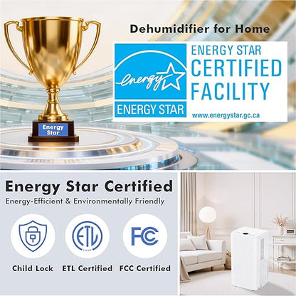 30Pints Dehumidifier with Drain Hose, 2,000 Sq.Ft Dehumidifier for Basement, 2L/0.53 Gallon Tank, Energy Star Cert. 38dB, Humidity Display Ring, Humidity Remover for Home, Bedroom & Bathroom