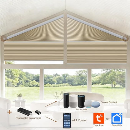 Godark Smart Angled Customized Blackout Honeycomb Blinds Suitable for Trapezoidal/Triangular/Polygonal Windows Motorized Cellular Shades Compatible with Alexa/Google Home/Tuya APP-Light Coffee