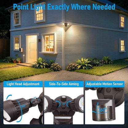 LEONLITE COB LED Security Light, Motion Sensor Outdoor Lights, Dusk to Dawn, 100-277V, ETL Listed, Adjustable Heads, Motion Detector Flood Light, Aluminum, IP65 Waterproof, 3000K Warm White, Bronze