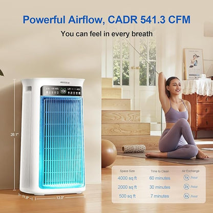 Air Purifier Large Room,True H13 HEPA Air Purifiers for Home & Bedroom, Covers Up to 4000 Sq. Whole House Air Purifier, PM2.5 TEMP HD Sensor, Large Screen Display, 22dB Quiet for Pets Families