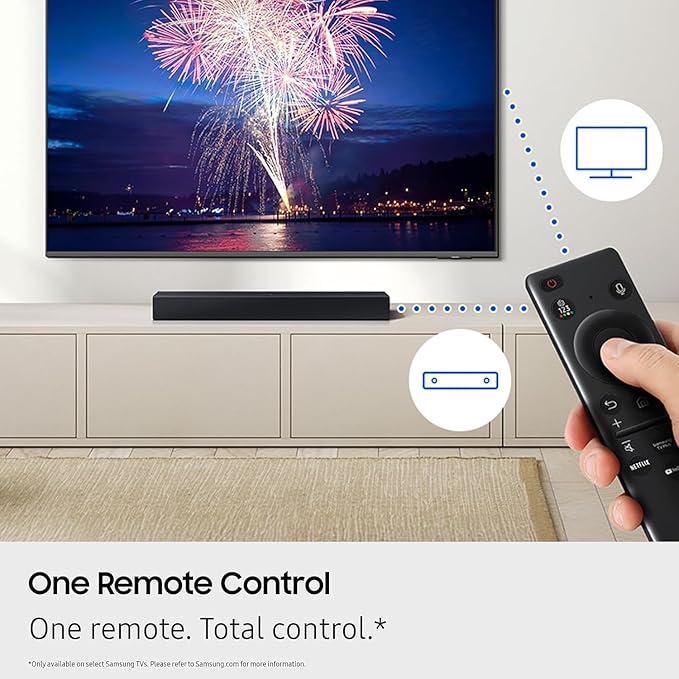 Samsung B-Series Soundbar HW-B400F 2.0ch with Built-in Bass, Compact TV Speaker, Clear Voice Upgrade for Movies, TV Shows, Music, Easy Setup Home Audio System