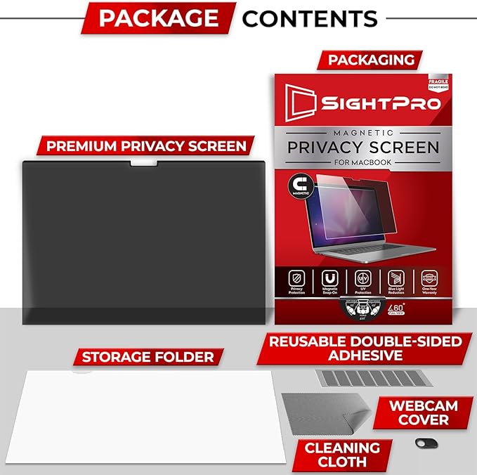SightPro Magnetic Privacy Screen for MacBook Pro 13 Inch (2016, 2017, 2018, 2019, 2020, 2021, 2022, M1, M2) Patented Removable Laptop Privacy Filter Shield and Protector