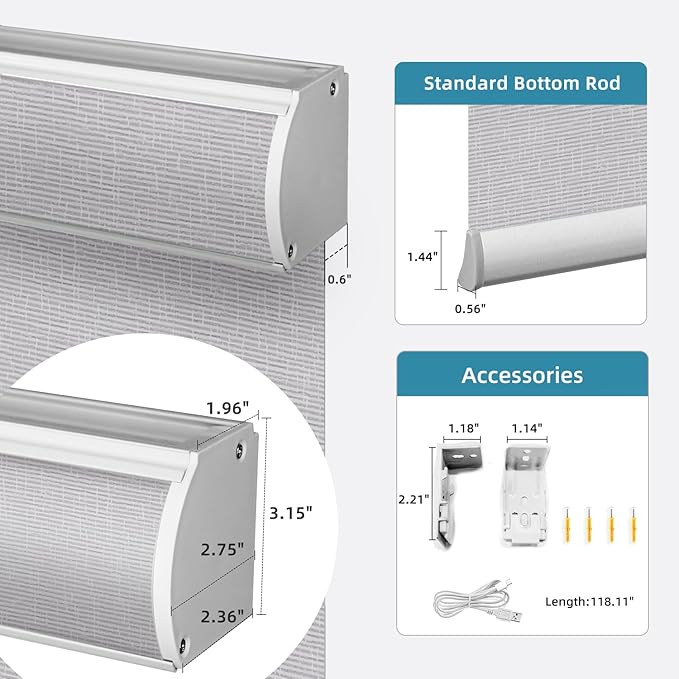 SmartWings Motorized Light Filtering Shades, Work with Matter Homekit Z-Wave Alexa Google, 70% Blackout Shades Translucent, Cordless Blinds with Remote Rechargeable, Max 110" W x 148" H, Safari Smoke