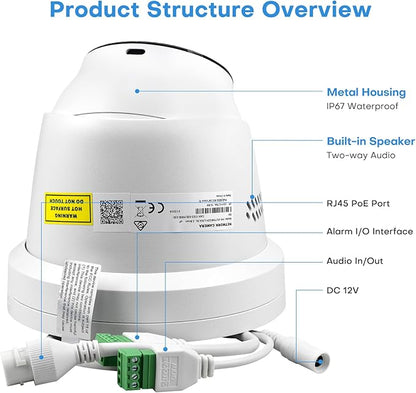 4K 8MP Color View Turret PoE IP Camera Outdoor with Smart Hybrid Light, Strobe Light & Audible Warning, AI VCA, Human/Vehicle Detection, 4K-25fps, 1/1.8" Sensor, F1.0 Aperture, 2-Way Audio, 130 dB WDR