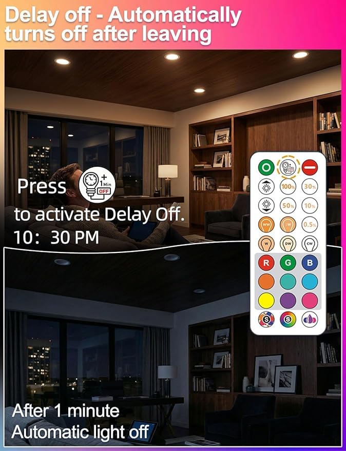 ILC BR30 LED Recessed Can Light Bulbs, Indoor Flood Light Bulbs, RGB Color Changing, 5CCT Tunable with Remote Control, E26 Base, 10W 900LM 70W Equivalent, for 5"/6" Recessed Cans Only, 6 Pack