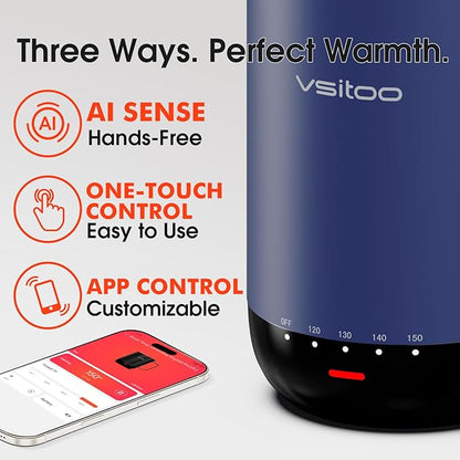 VSITOO S3 Pro 16oz Smart Self Heating Coffee Mug,Heated Coffee Mug with Auto-Sensing AI Heats Drinks to 120-150°F Hands-Free.Perfect for Home/Office,Ideal Gift fo Men/Women, Blue