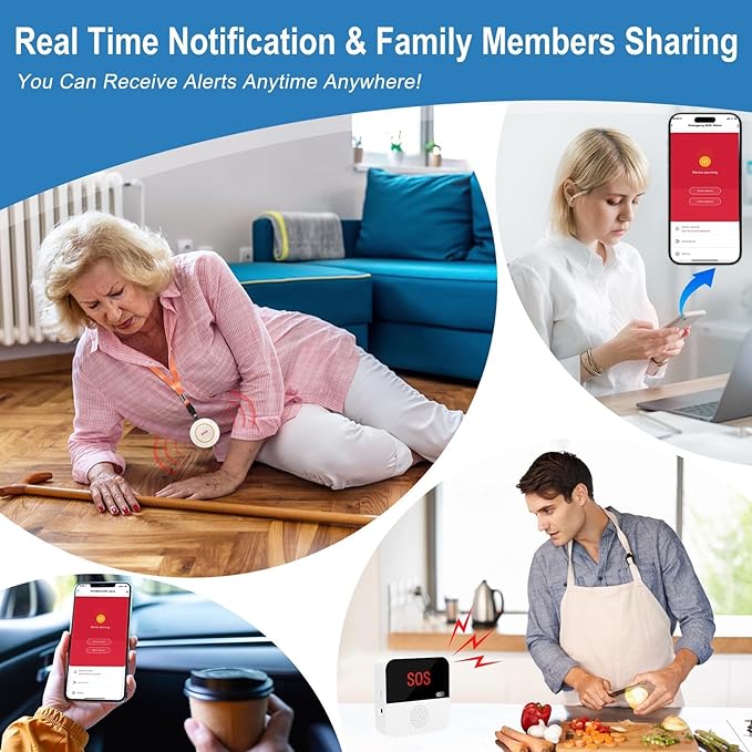 VOCA Wireless Personal Alarms & Pager for Elderly, Emergency Alarm, SOS Button, Panic Alarm, Nurse Call Bell, SOS System for Home/Personal, Caregiver Pager, Seniors, Patients, Disabled, 2.4G WiFi
