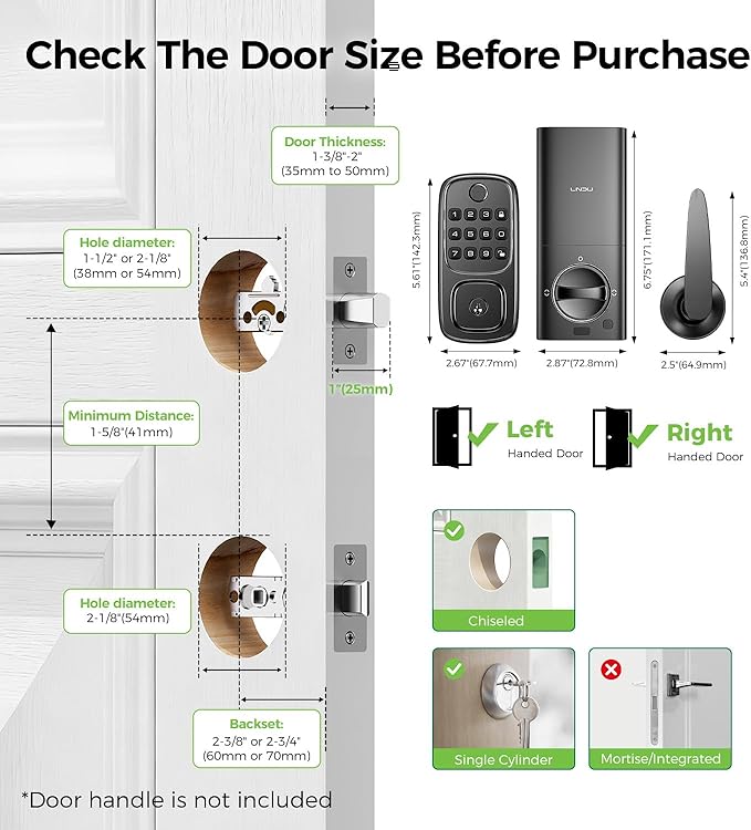 WiFi Smart Door Locks for Front Door Lock Set, Keyless Entry Door Lock Deadbolt with Handle Set, Smart Deadbolt Lock with Alexa & Google Assistant, APP Control, Voice& Fingerprint Unlock, Auto Locking