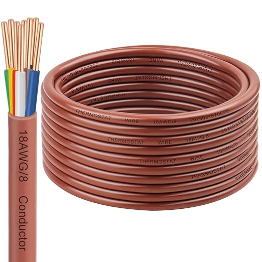 18/8 Thermostat Wire 40FT, 18 AWG 8-Conductor Solid Bare Copper HVAC Control Cable, CL2 Rated for in-Wall Installation, Perfect for Smart Thermostats, Doorbells & Security Systems