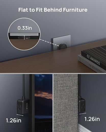 TROND Polarized 2 Prong to 3 Prong Outlet Adapter with 6 Inch Cord, Small 3 Way Outlet Extender No Blocking, Two Prong Flat Plug for Non-Ground Socket in Old Home Office Hotel Behind Furniture, Black
