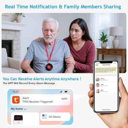 SanJie Wi-Fi Wireless Caregiver Pager Call Button for Elderly at Home - Alert Systems with App Remote Alerts & Device Sharing Suitable for Seniors & Patients and People with Disabilities