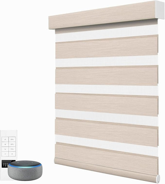 ACMEART Motorized Zebra Blinds,Smart APP & Remote Control Light Filtering Zebra Shades,Compatible with Alexa,Custom Size Electric Window Blinds for Home Office (Light Beige)