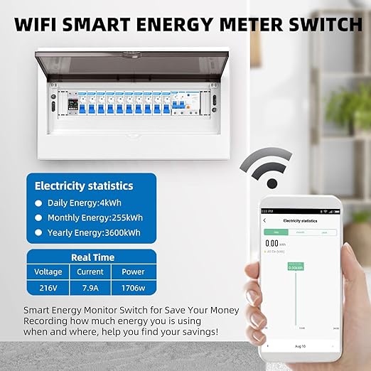 TUYA WiFi Smart Energy Meter AC 63A 85-300V WiFi Smart Earth Leakage Over Under Voltage Protector Electricity Energy Monitor APP Remote Control Smart Life 230V 110V Compatible with Alexa Google Home