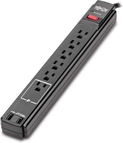 Tripp Lite 6 Outlet Surge Protector Power Strip 6ft Cord 990 Joules Dual USB Charging & Insurance (TLP606USBB)