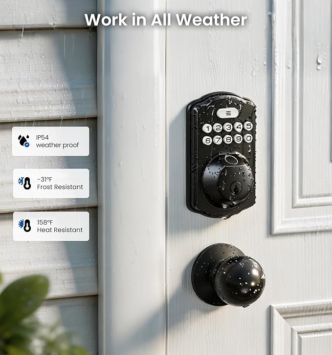 Veise KS02A Fingerprint Keyless Entry Door Lock, Auto Lock, Electronic Keypad Deadbolt for Front Door, Biometric, Anti-Peeping Password, Easy Install, Satin Nickel