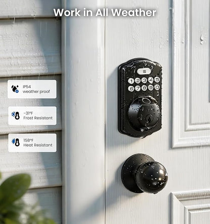 Veise KS02A Fingerprint Keyless Entry Door Lock, Auto Lock, Electronic Keypad Deadbolt for Front Door, Biometric, Anti-Peeping Password, Easy Install, Matte Black